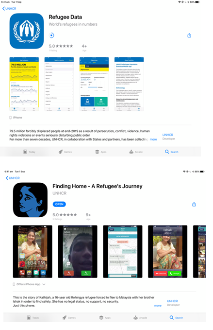 Screenshot of Phone Apps about Refugees