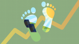 Decorative image of footprints with line graph