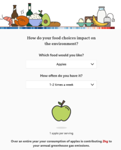 screenshot of BBC food emissions calculator