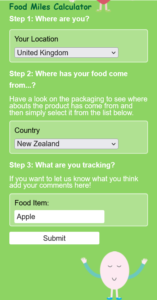 a screenshot of the food miles calculator at foodmiles.com