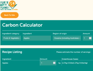 screenshot of Plate Up for the Planet's food emissions calculator