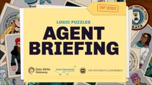 Image with poster showing 'Logic Puzzles Agent Briefing'