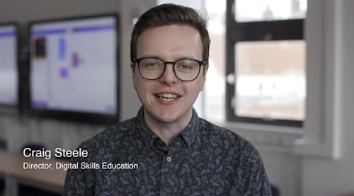 Image of a brown-haired white man smiling. Text says Craig Steele, Director, Digital Skills Education