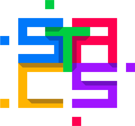 Multicoloured letters S T A C S arranged like tetris blocks