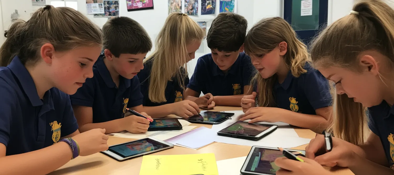 Children working in class with sensor data